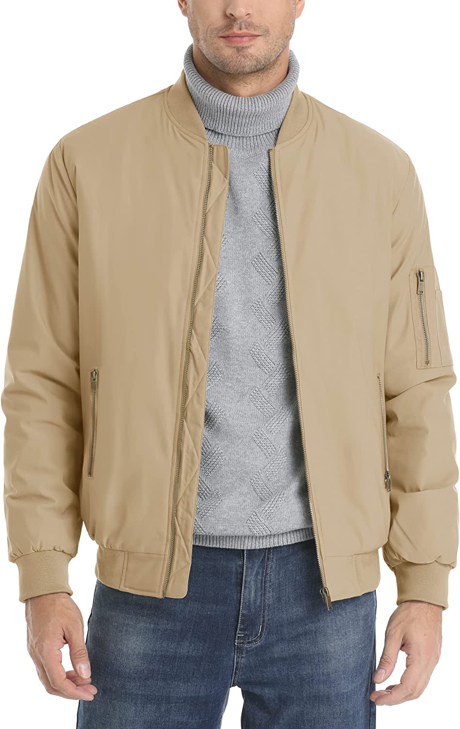 MAGCOMSEN Men's Bomber Jacket Fall Winter Warm Jackets Full Zip Padded Coats Windproof Thick Jackets Outwear Zipper Pockets - Image 2